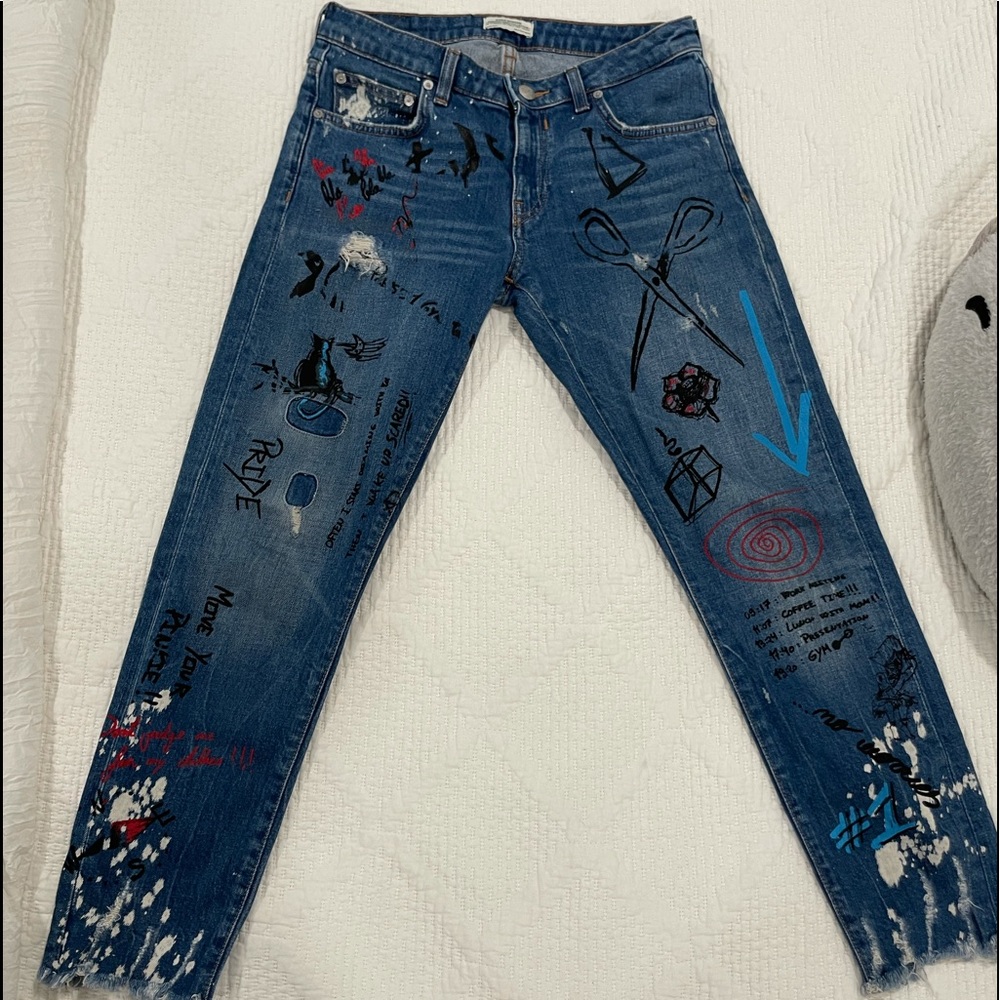 Zara Graffiti Denim Jeans Size 2